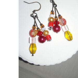 Red Glass Antique.Bronze Hooks Hidden Meaning earrings Throwback Kid, Gimm  350■